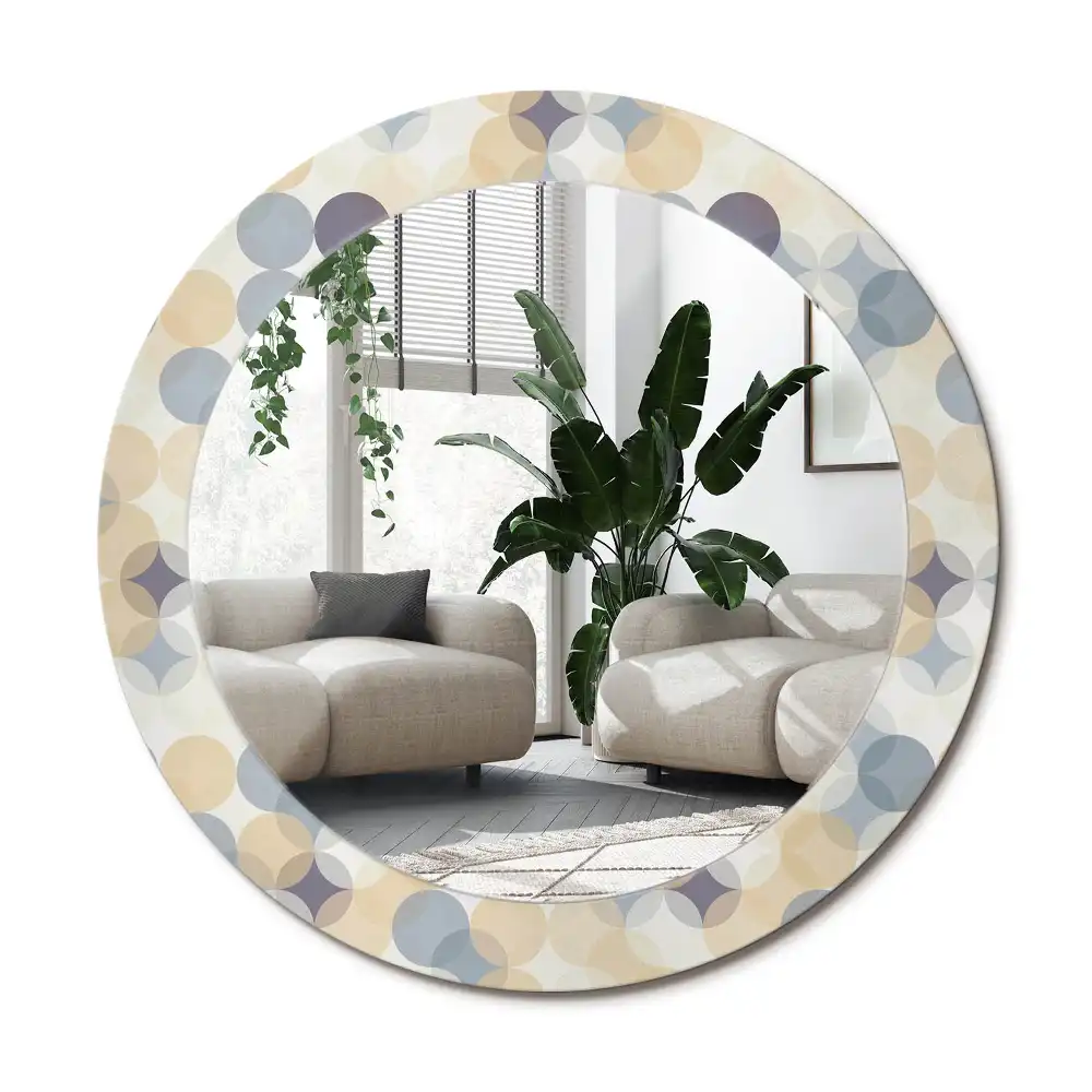 Rund spegel med tryckt ram Geometriska cirklar