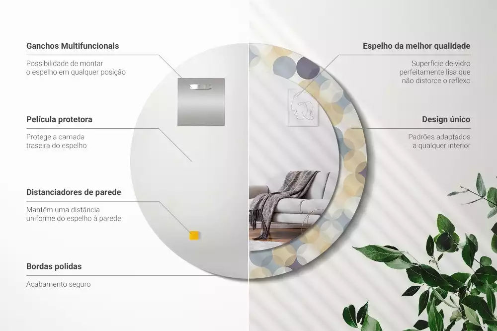 Rund spegel med tryckt ram Geometriska cirklar