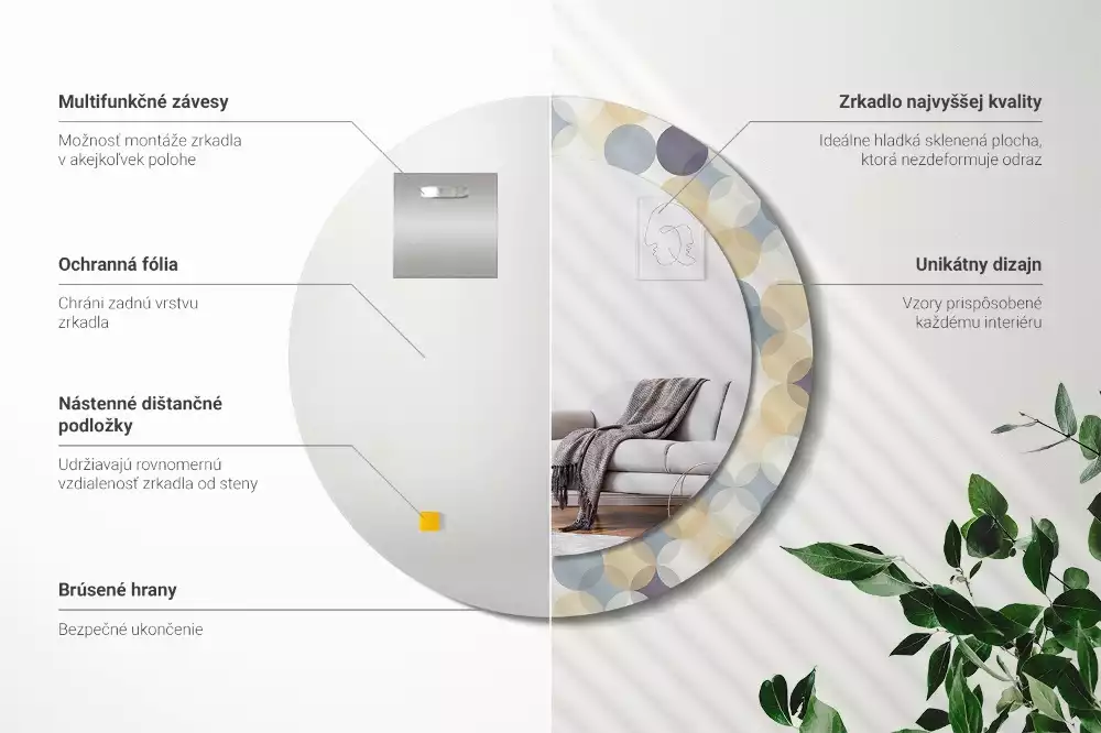 Rund spegel med tryckt ram Geometriska cirklar