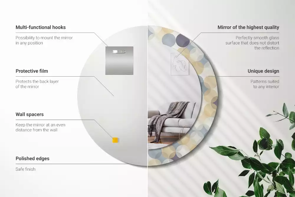 Rund spegel med tryckt ram Geometriska cirklar