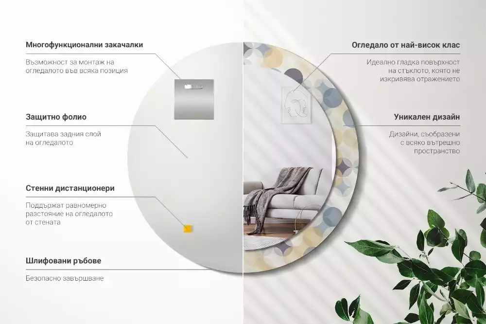 Rund spegel med tryckt ram Geometriska cirklar