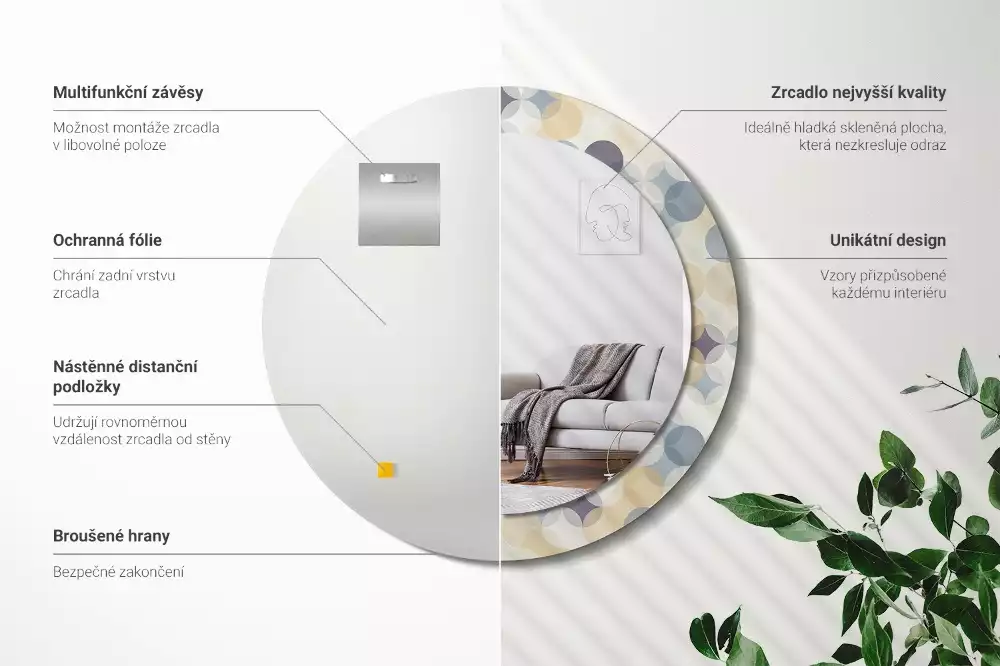 Rund spegel med tryckt ram Geometriska cirklar