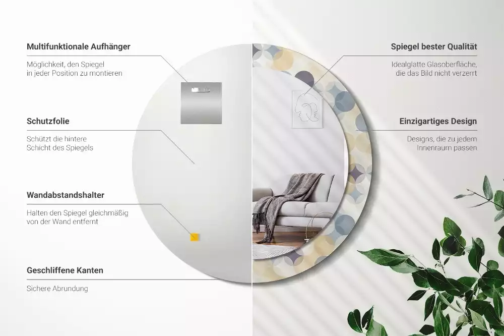 Rund spegel med tryckt ram Geometriska cirklar