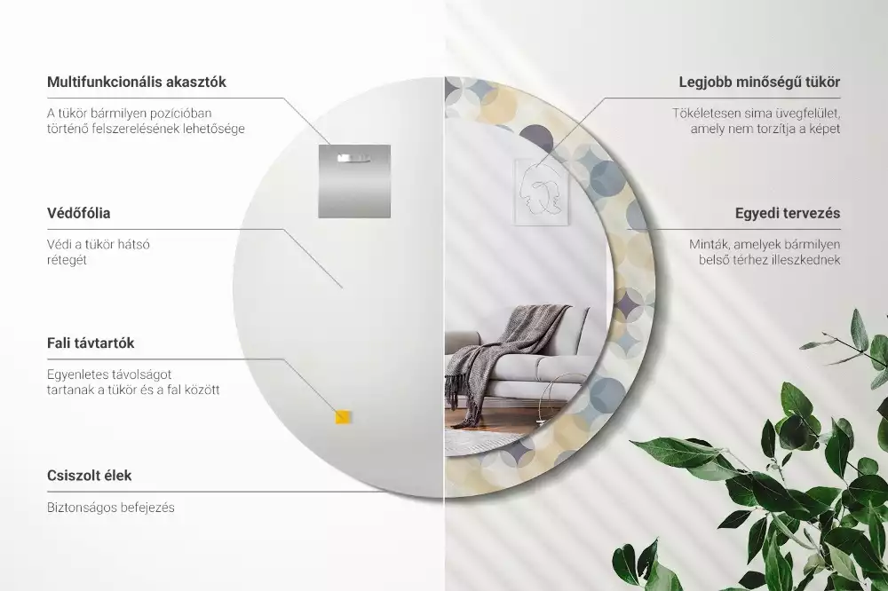 Rund spegel med tryckt ram Geometriska cirklar