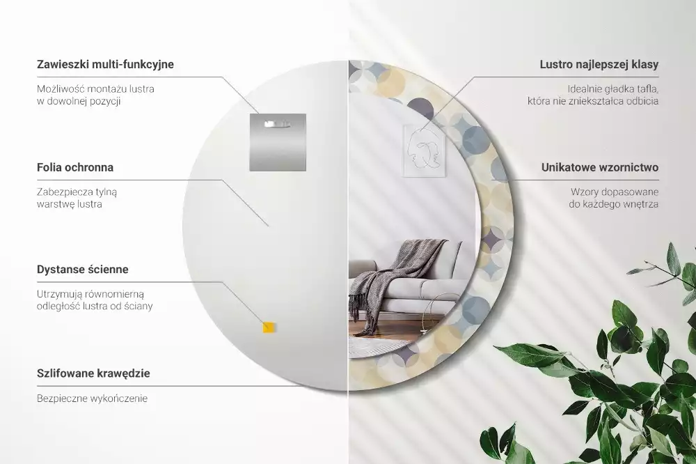 Rund spegel med tryckt ram Geometriska cirklar