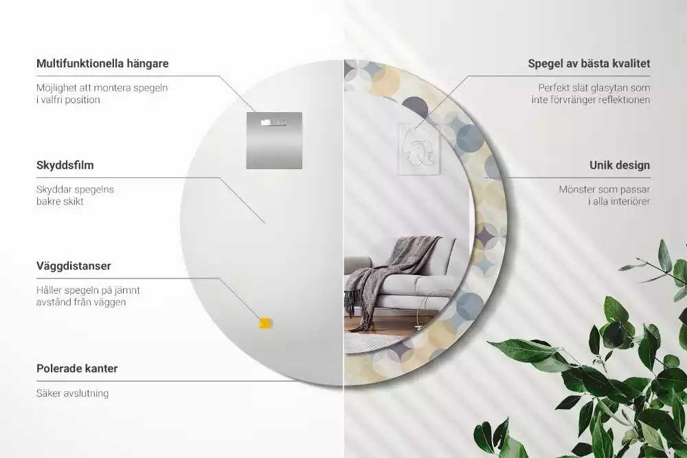 Rund spegel med tryckt ram Geometriska cirklar