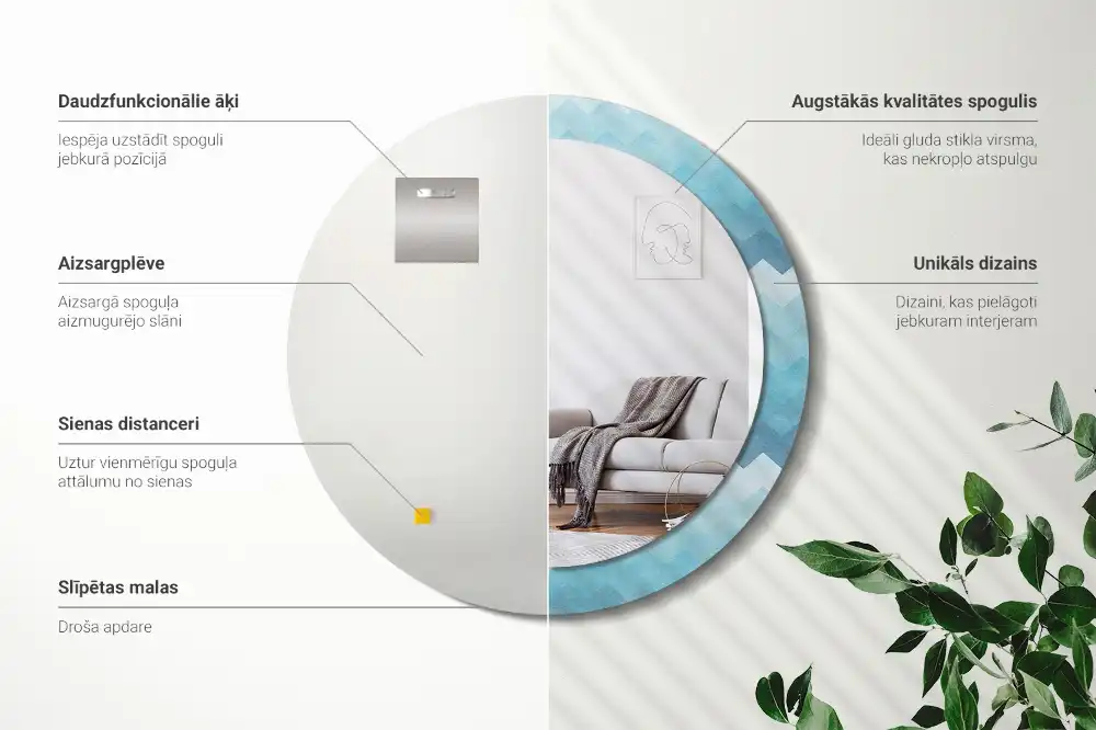 Rund spegel med tryckt Blå chevron