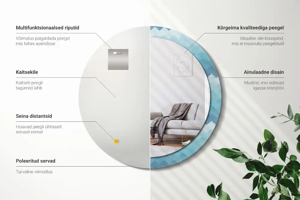 Rund spegel med tryckt Blå chevron