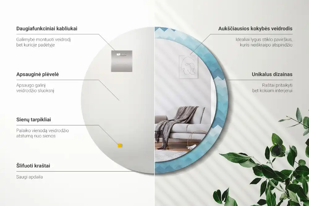 Rund spegel med tryckt Blå chevron