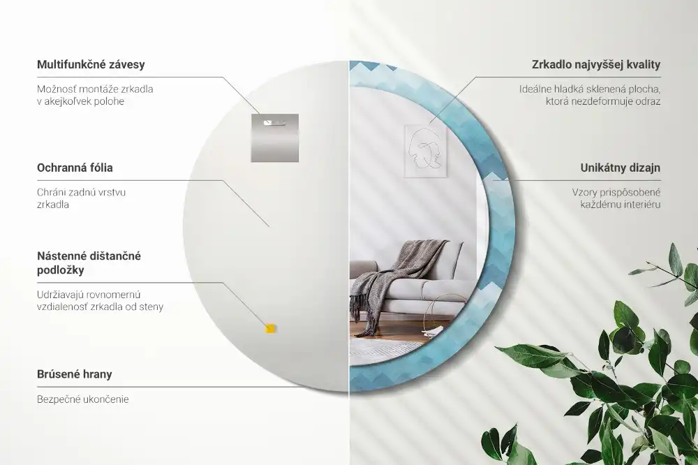 Rund spegel med tryckt Blå chevron