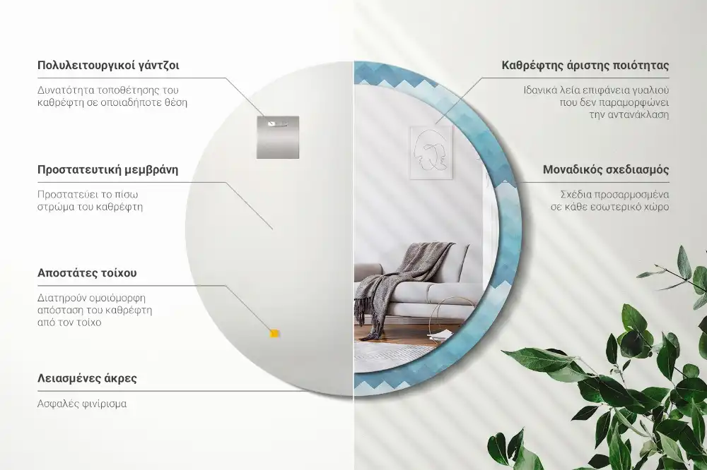 Rund spegel med tryckt Blå chevron