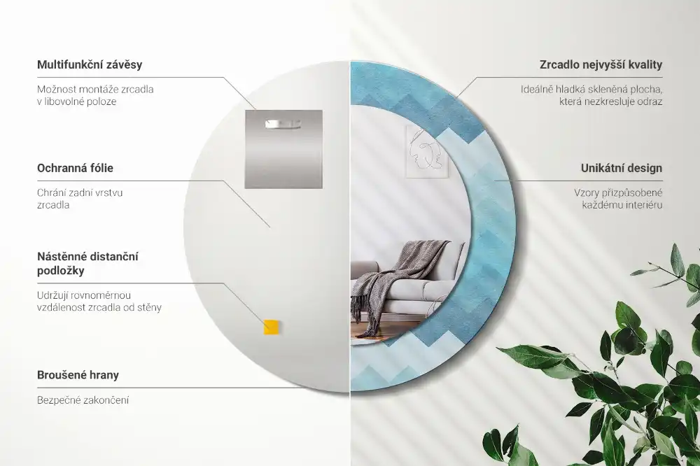 Rund spegel med tryckt Blå chevron