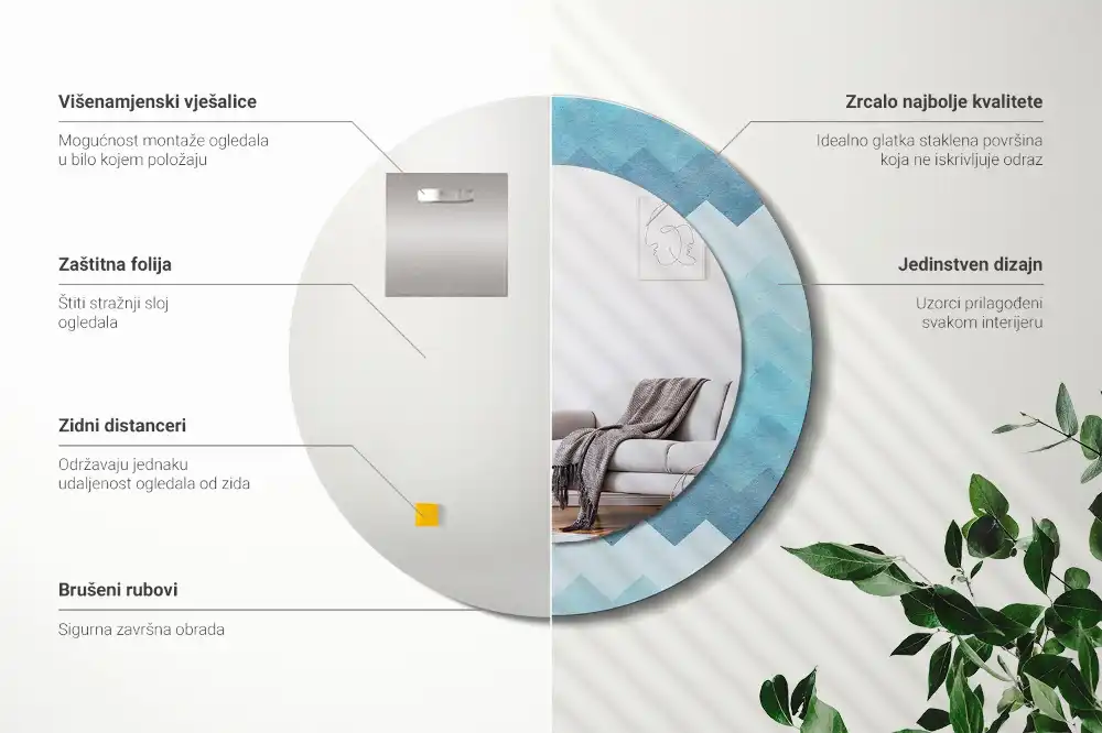 Rund spegel med tryckt Blå chevron