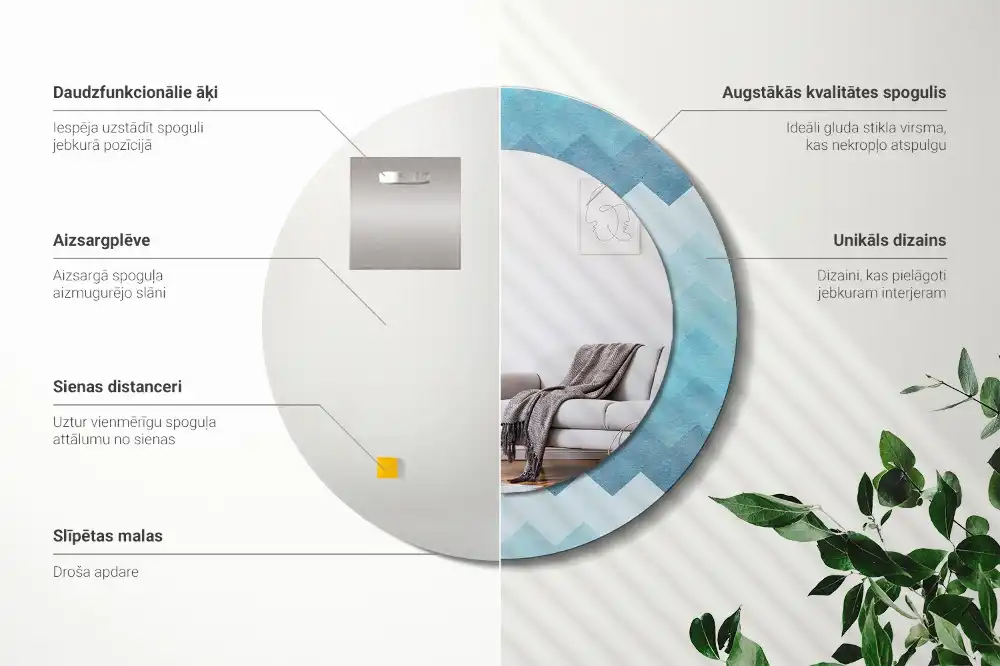 Rund spegel med tryckt Blå chevron