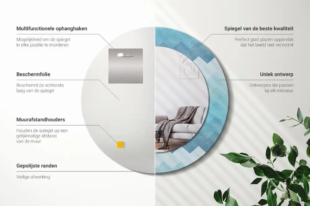 Rund spegel med tryckt Blå chevron