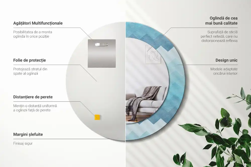 Rund spegel med tryckt Blå chevron