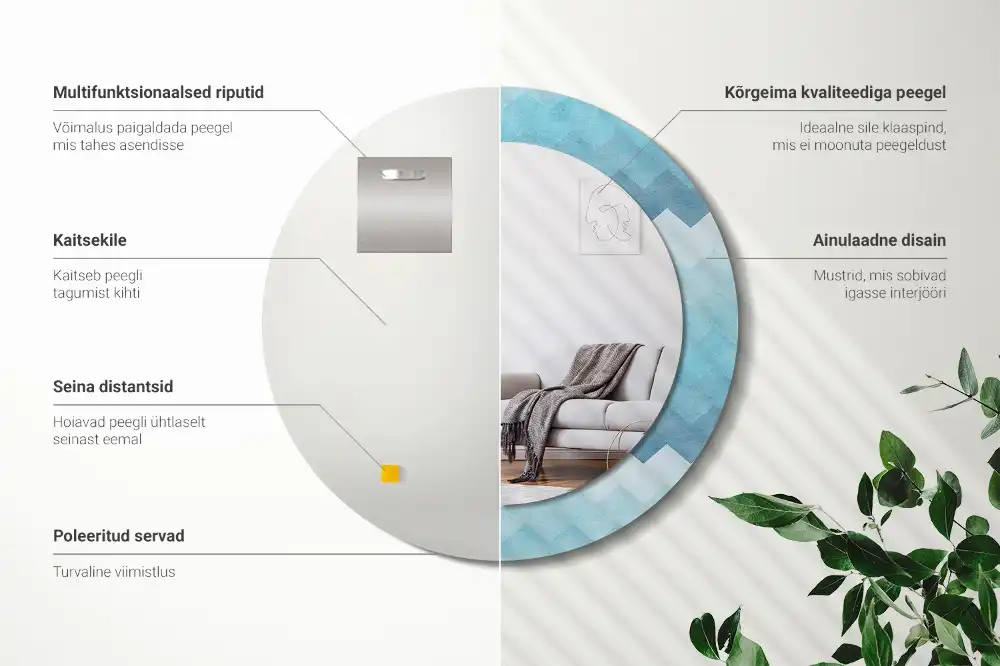 Rund spegel med tryckt Blå chevron