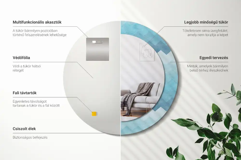 Rund spegel med tryckt Blå chevron