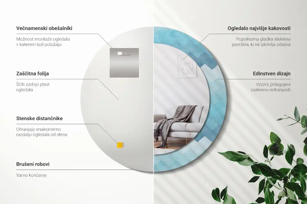 Rund spegel med tryckt Blå chevron