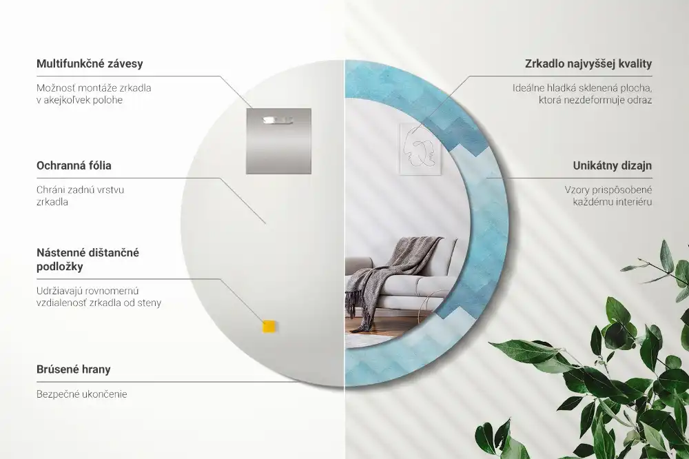 Rund spegel med tryckt Blå chevron