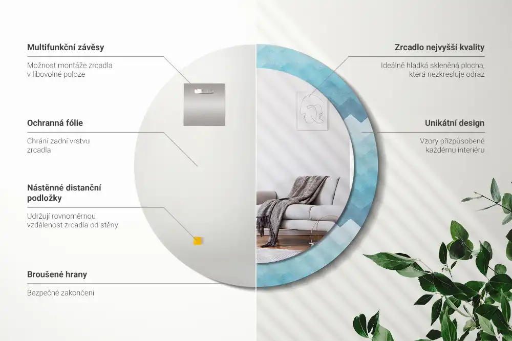 Rund spegel med tryckt Blå chevron