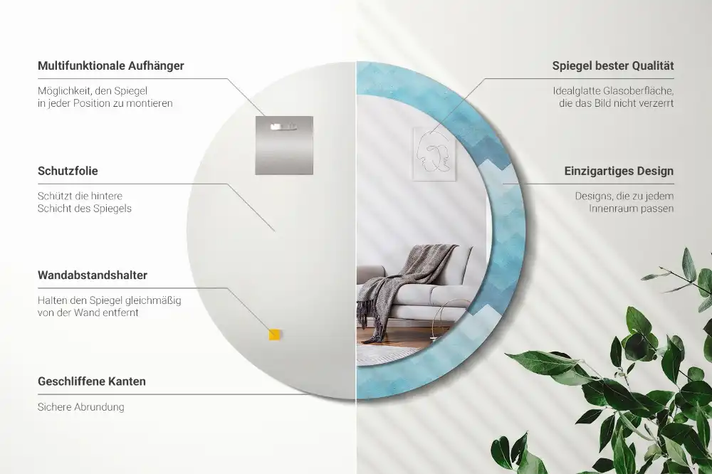 Rund spegel med tryckt Blå chevron