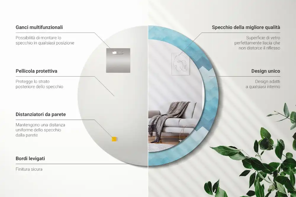 Rund spegel med tryckt Blå chevron