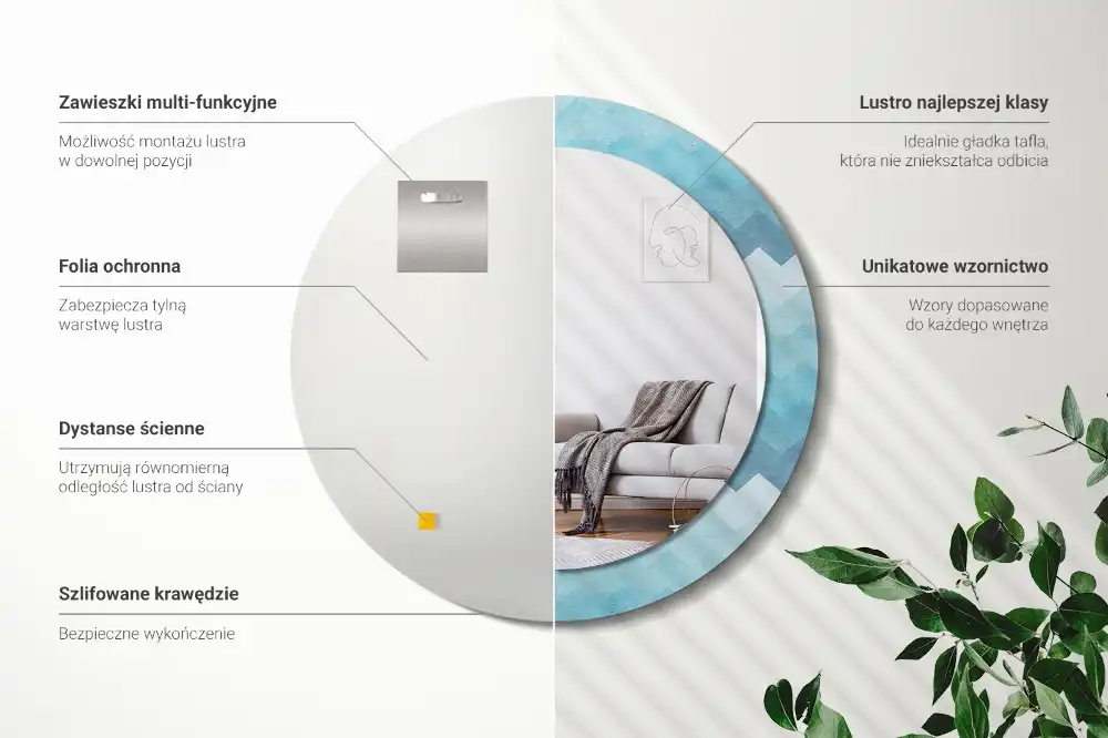 Rund spegel med tryckt Blå chevron