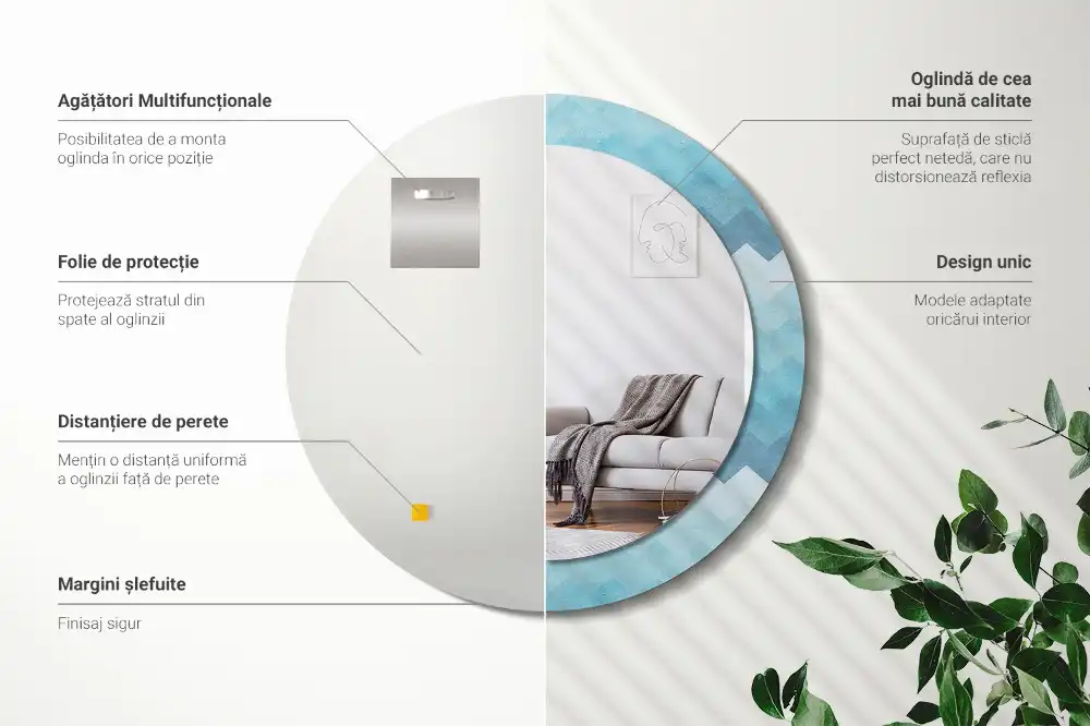 Rund spegel med tryckt Blå chevron