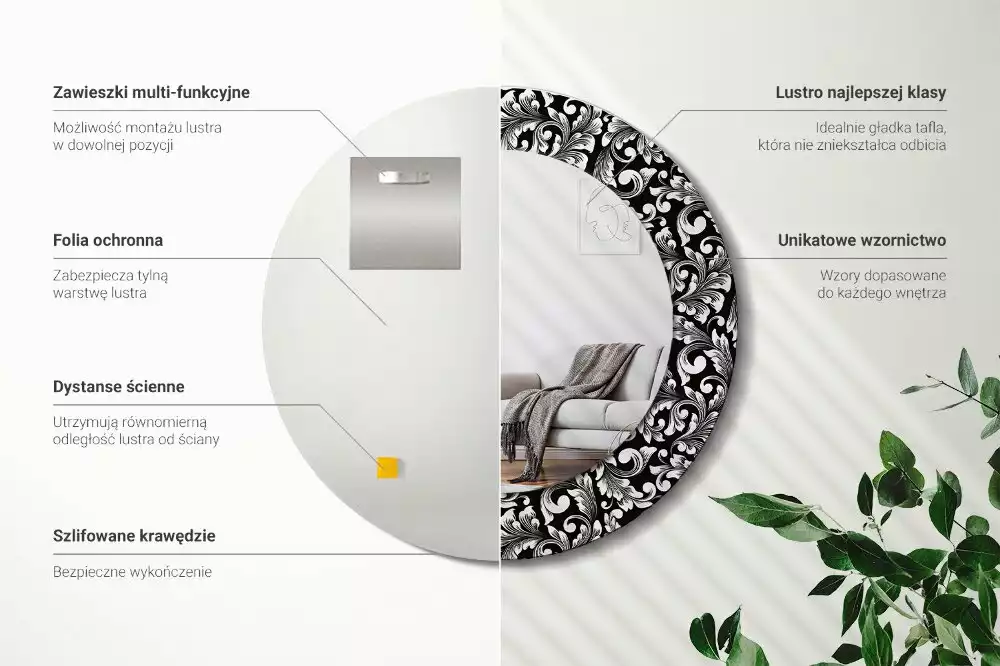 Rund spegel med tryckt ram Prydnad