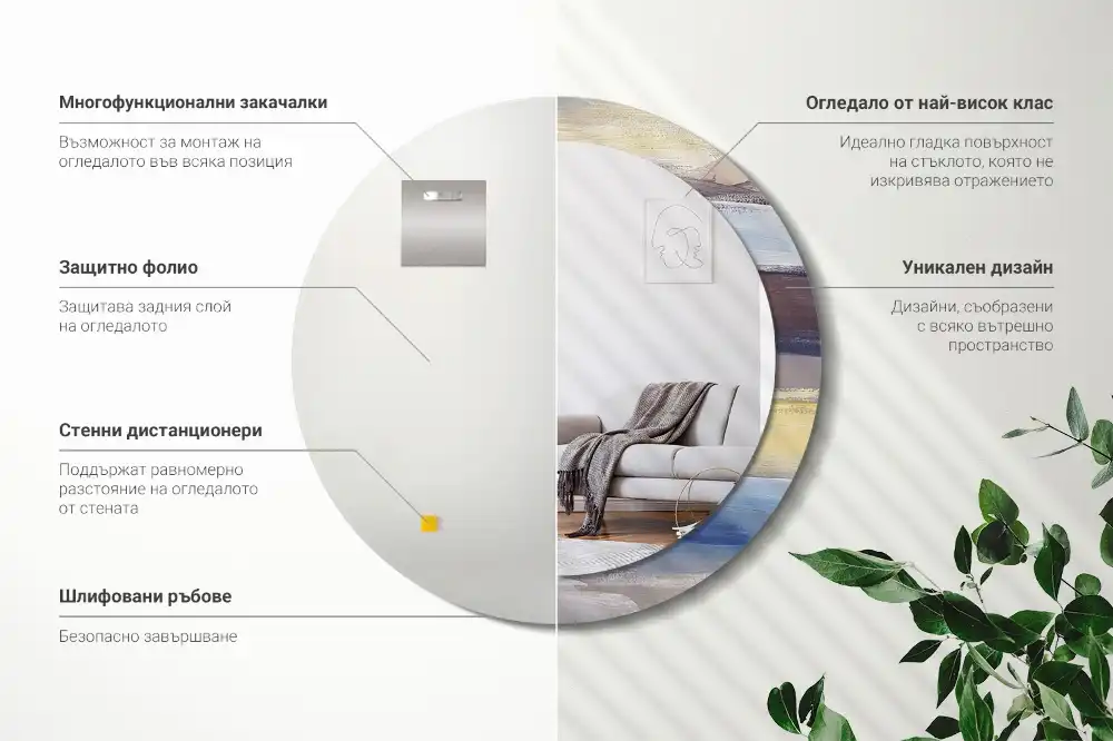 Rund spegel med tryckt Abstrakt målning