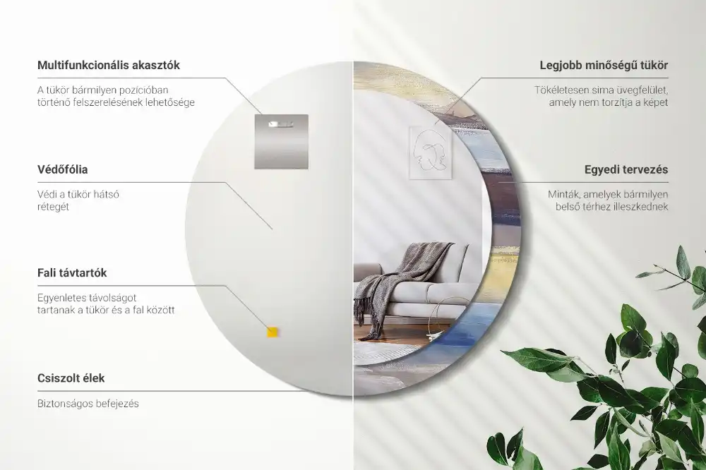 Rund spegel med tryckt Abstrakt målning