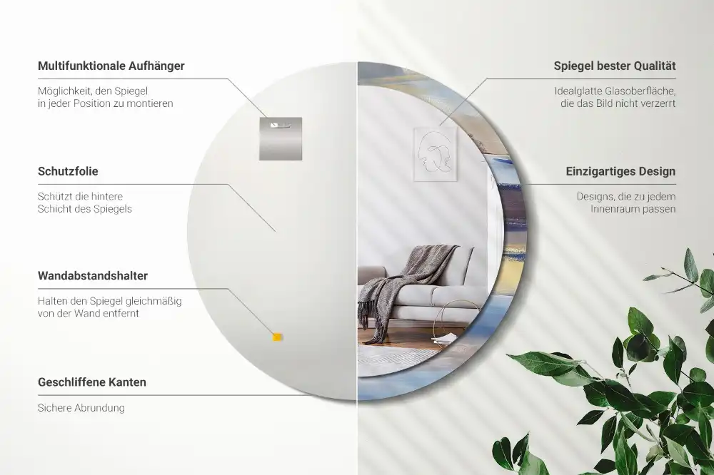 Rund spegel med tryckt Abstrakt målning