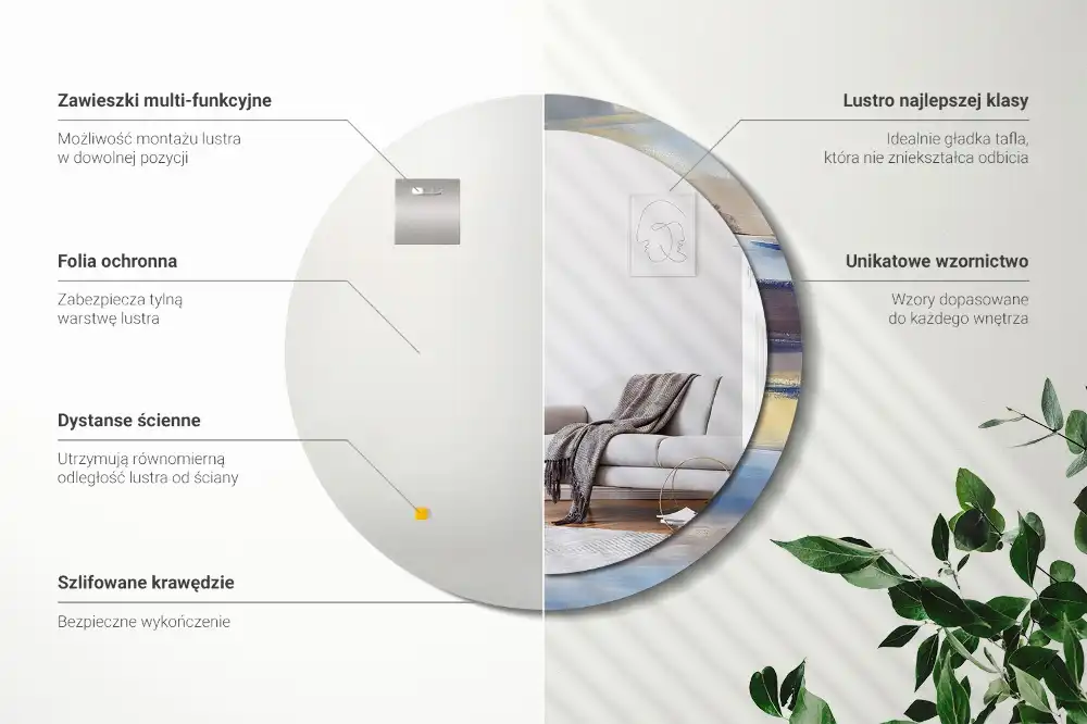 Rund spegel med tryckt Abstrakt målning