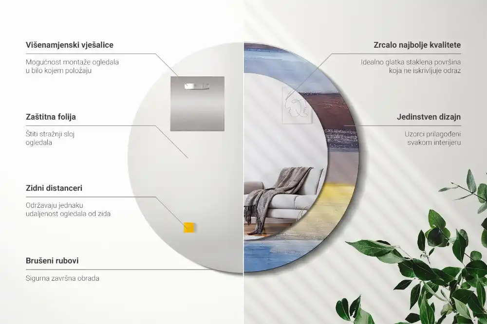 Rund spegel med tryckt Abstrakt målning