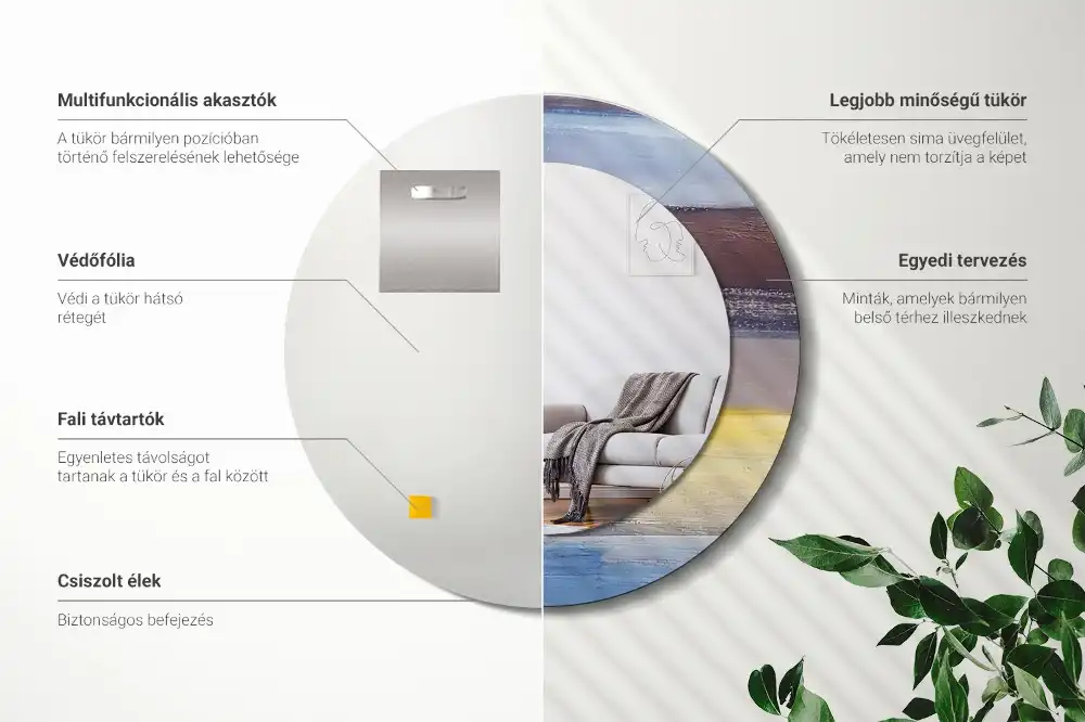 Rund spegel med tryckt Abstrakt målning