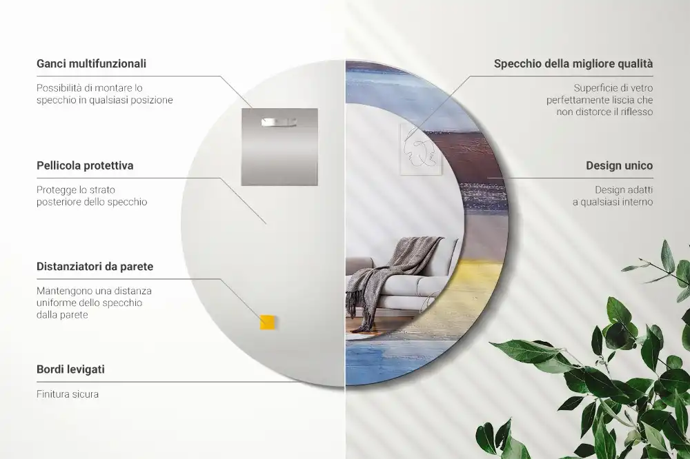 Rund spegel med tryckt Abstrakt målning