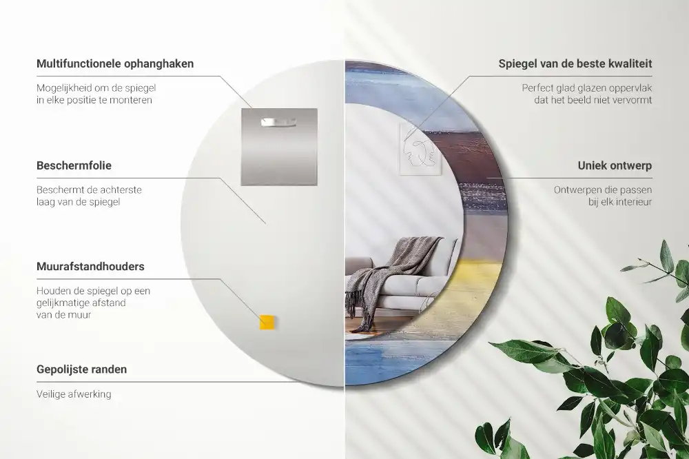 Rund spegel med tryckt Abstrakt målning