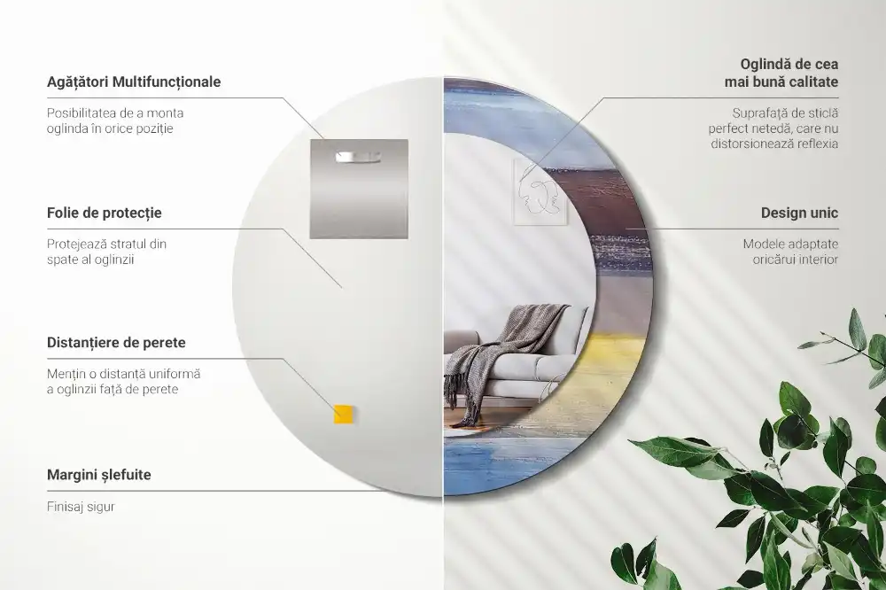 Rund spegel med tryckt Abstrakt målning