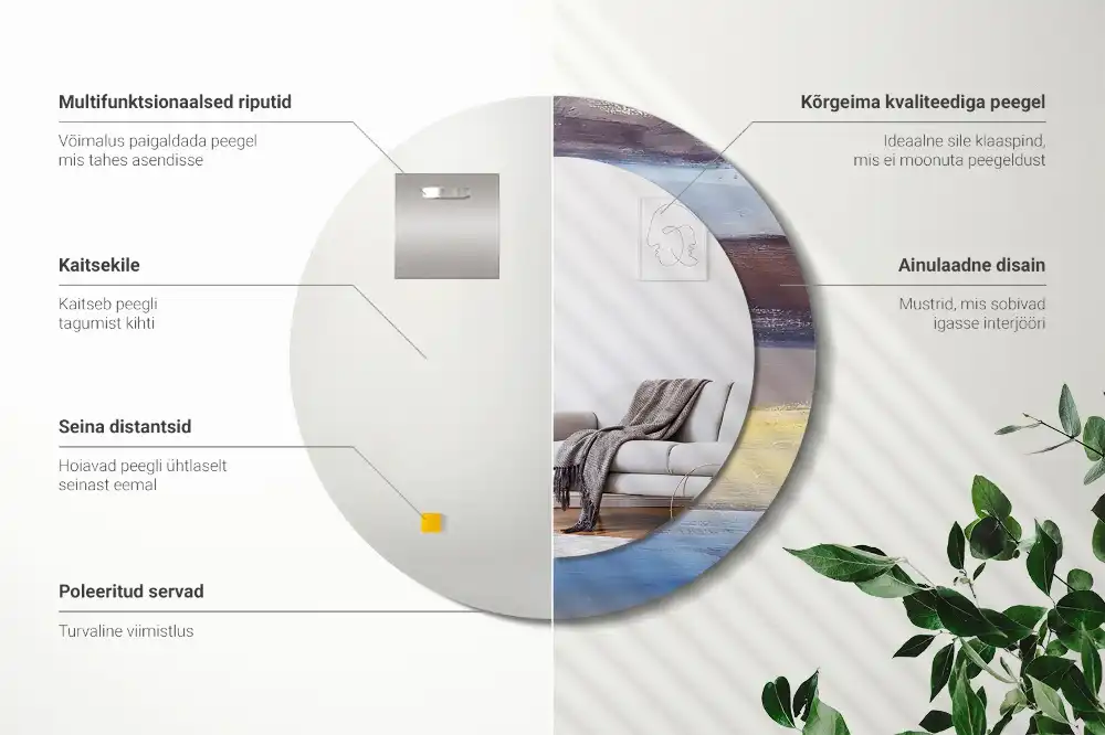 Rund spegel med tryckt Abstrakt målning