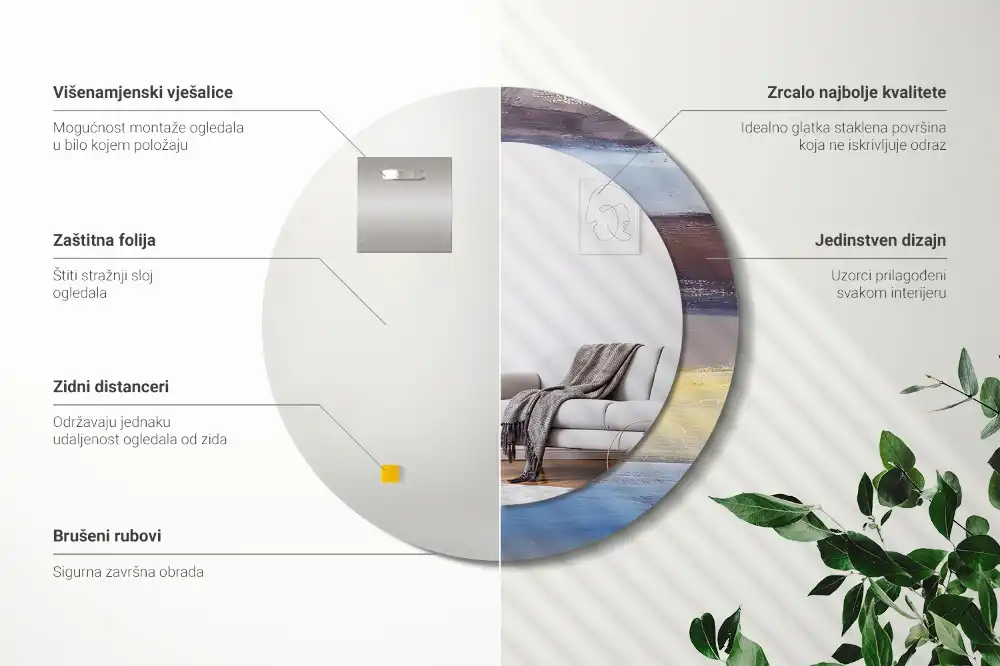 Rund spegel med tryckt Abstrakt målning