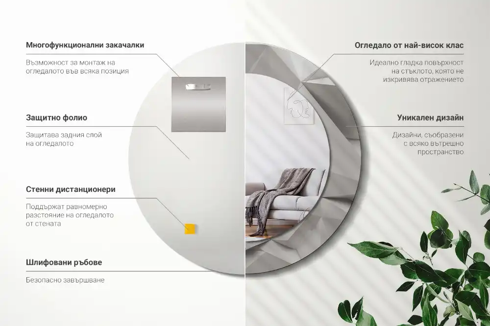 Rund spegel med tryckt ram Abstrakt vit kristall