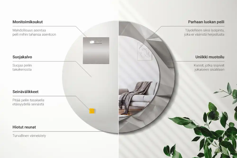 Rund spegel med tryckt ram Abstrakt vit kristall