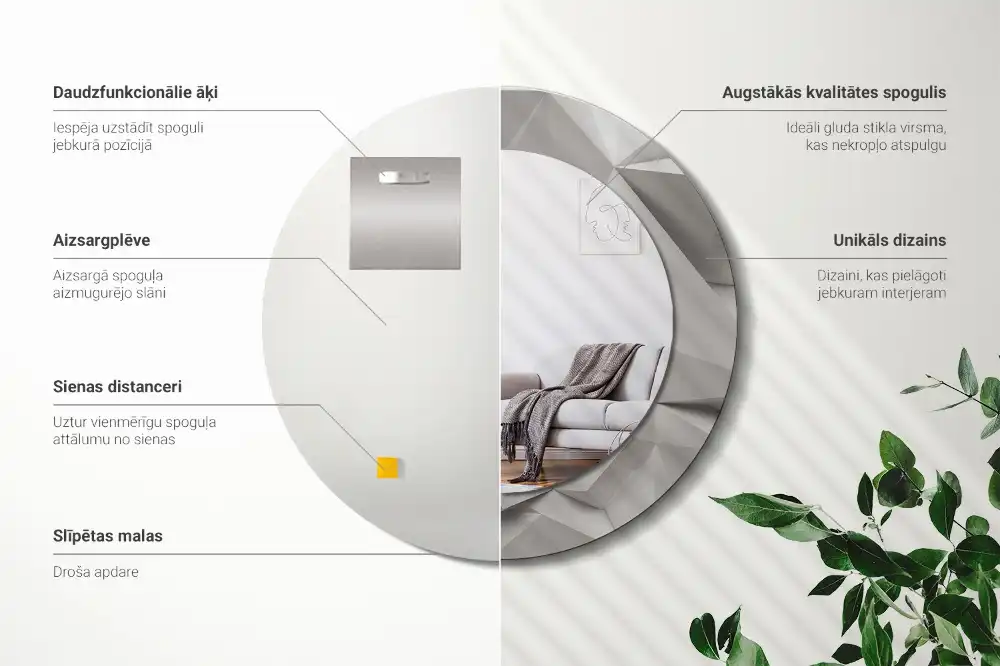 Rund spegel med tryckt ram Abstrakt vit kristall