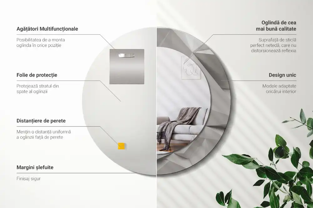 Rund spegel med tryckt ram Abstrakt vit kristall