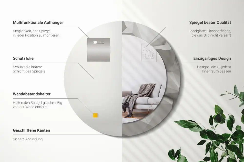 Rund spegel med tryckt ram Abstrakt vit kristall