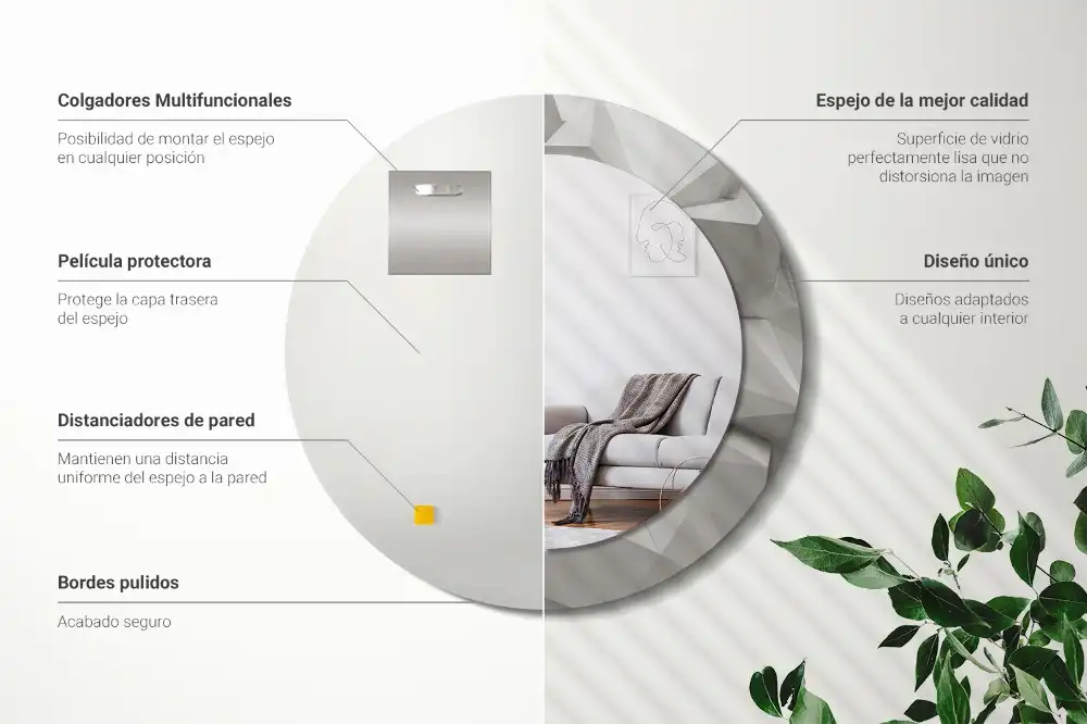 Rund spegel med tryckt ram Abstrakt vit kristall