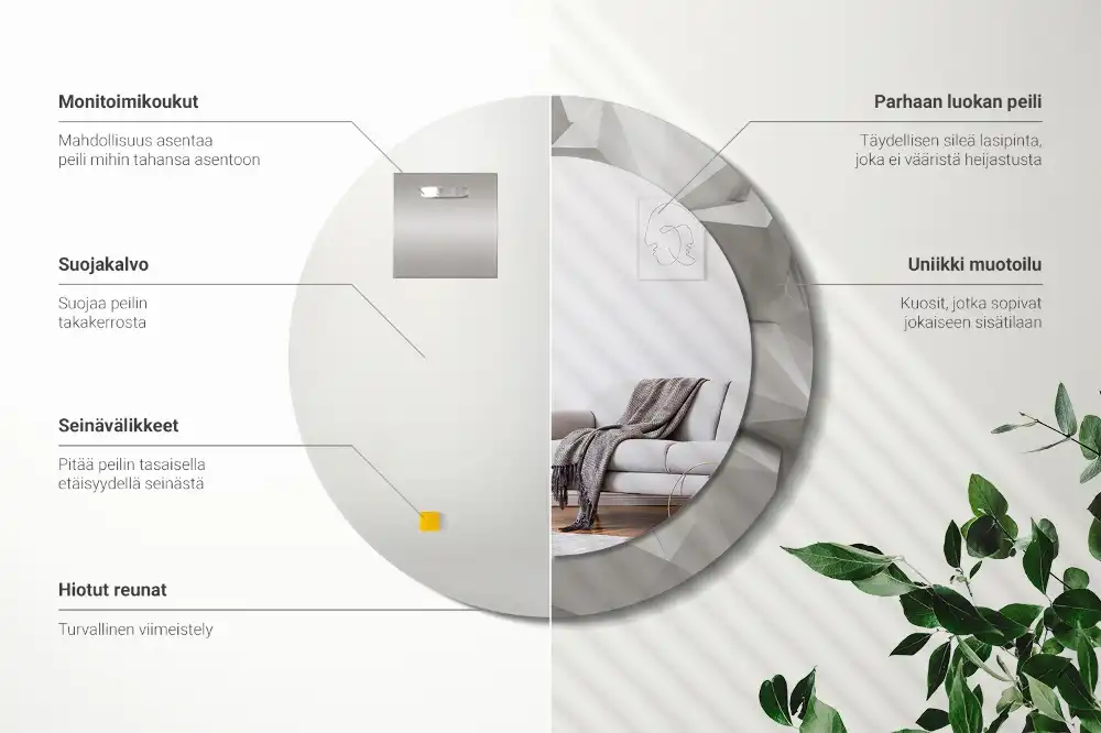 Rund spegel med tryckt ram Abstrakt vit kristall