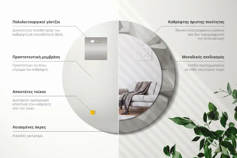 Rund spegel med tryckt ram Abstrakt vit kristall