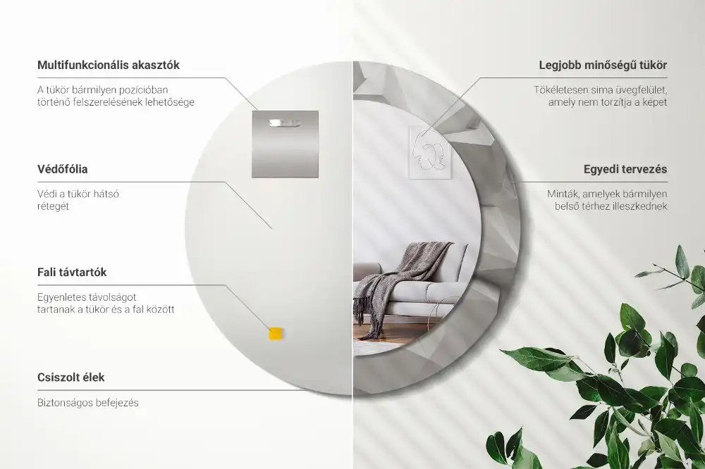 Rund spegel med tryckt ram Abstrakt vit kristall